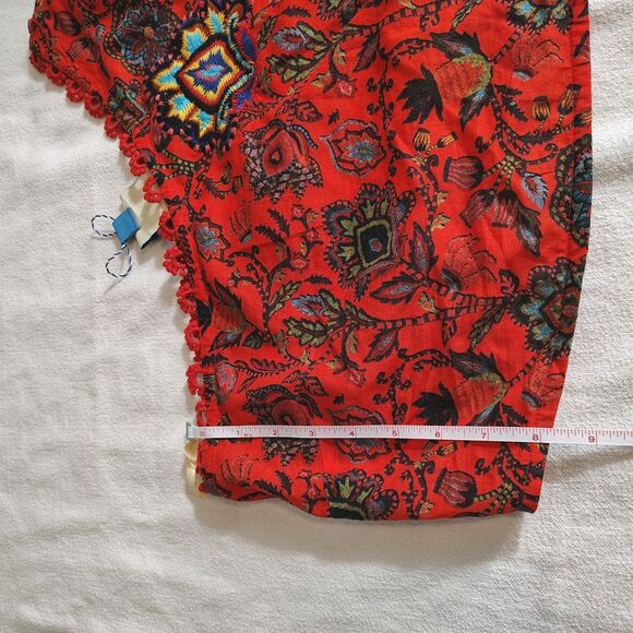 Farm Rio One Shoulder Puff Sleeve Boho Crop Top Red Paisley Floral Embroidered S - Picture 11 of 13